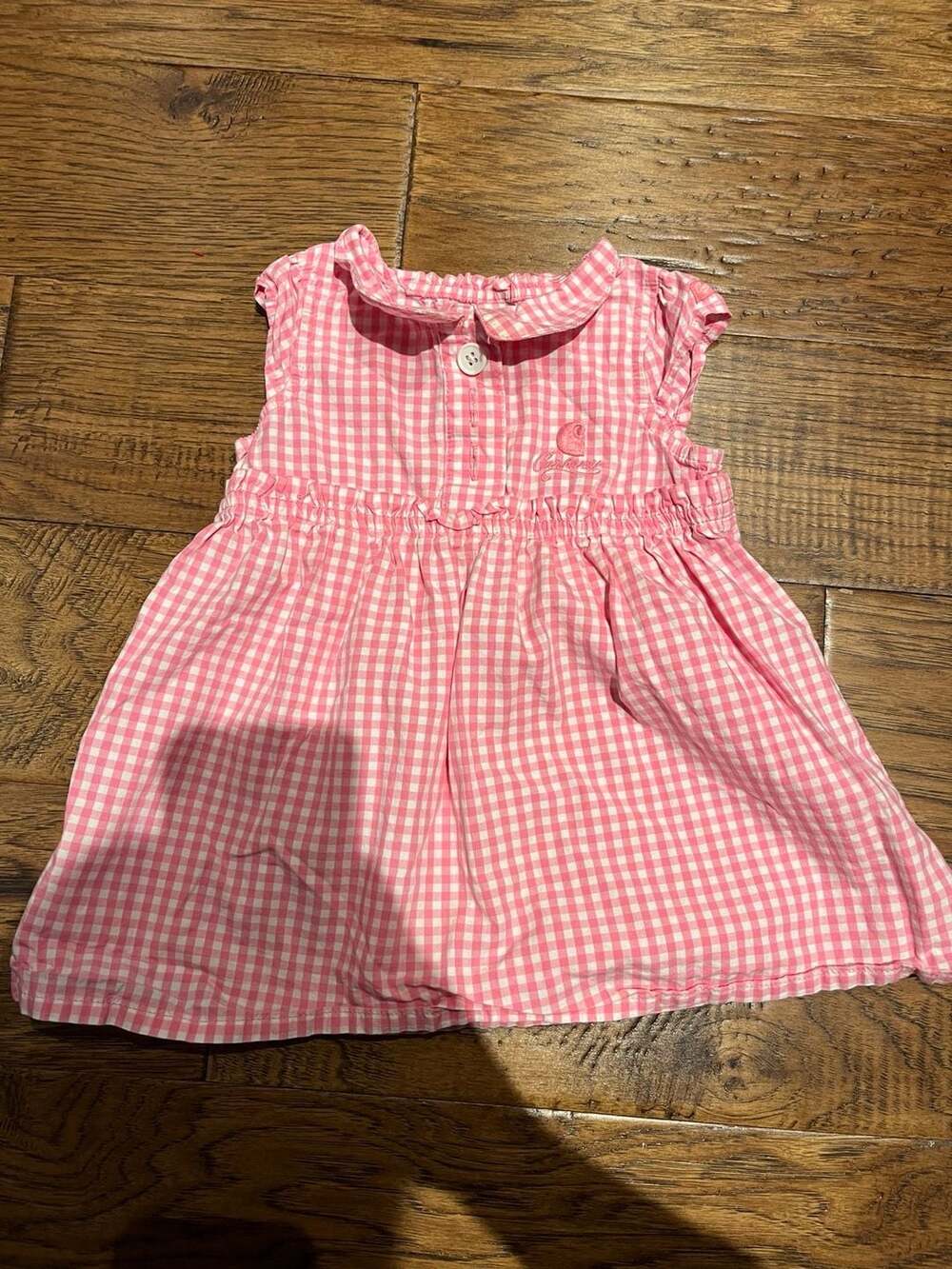 Carhartt 12M Baby Girls Pink Gingham Plaid Short Sleeve Dress